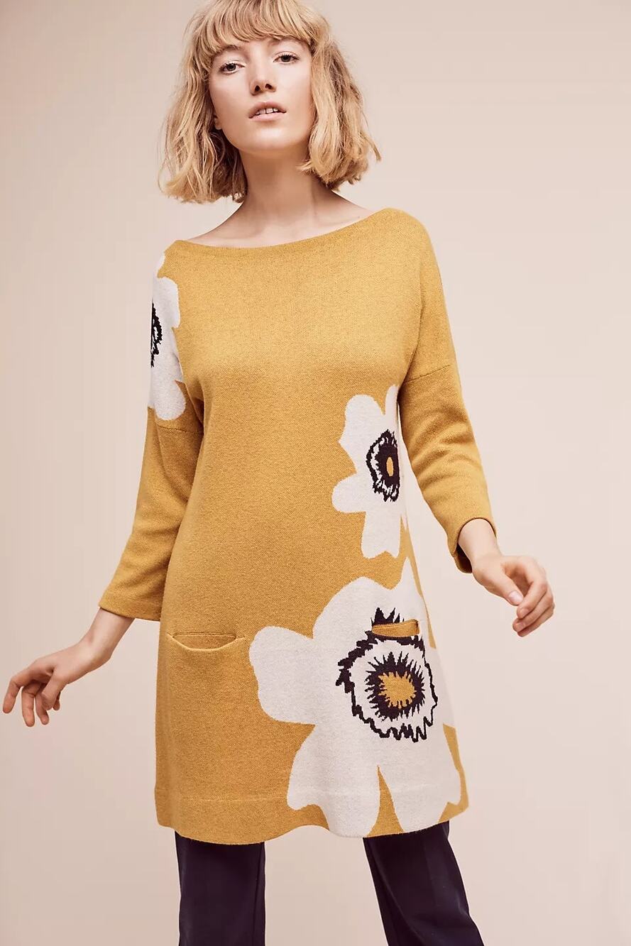 Anthropologie Field Flower Poppy Pocket Tunic Sweater Dress